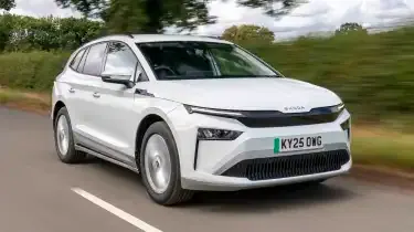 Škoda Enyaq 85 82 kWh RWD — Front driving view · European facelift review car