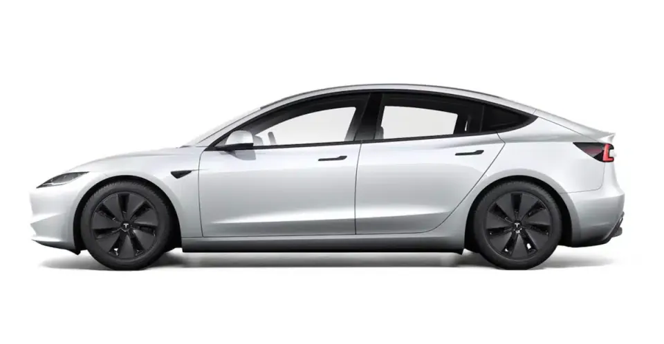 Tesla Model 3 Long Range RWD — Perfil lateral · coeficiente aerodinâmico de 0.219
